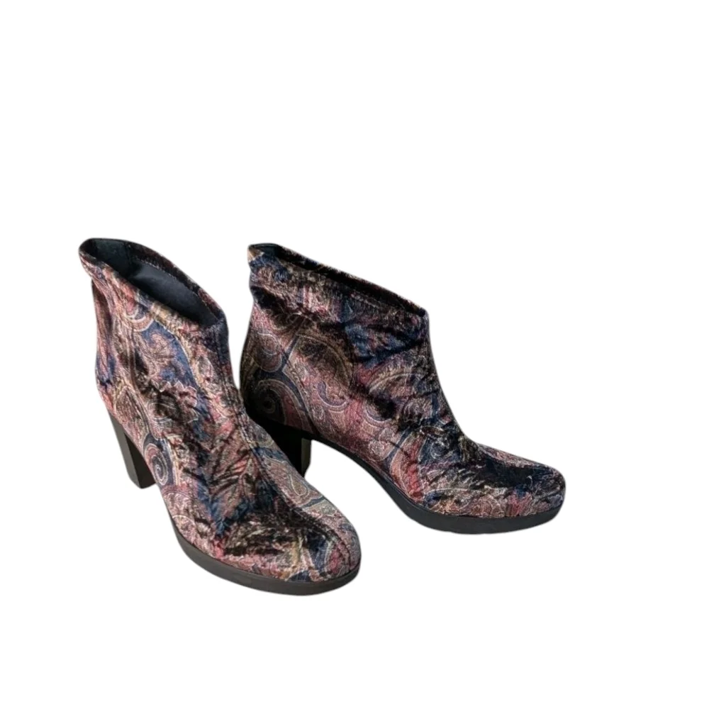 Toni Pons Shoes Women's Crushed Velvet Paisley Multi Ankle Boots Booties Pull On